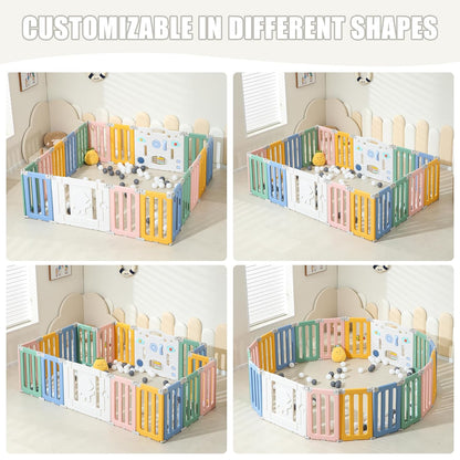 Bestgame Baby Play Pen, Foldable Play Pens for Babies and Toddlers, 14 Panels Extra Large Baby Playpen, Astronauts Portable Fence, Kids Gate Playpen Yard - Grey