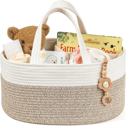 Diaper Caddy Organizer, Empty Gift Basket for Newborn Essentials, Baby Storage Basket, Stylish Gift Bag for Baby Shower, Boys and Girls – Small, White and Beige Brown