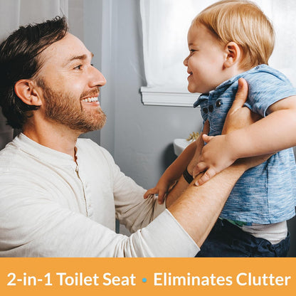 Little2Big Toilet Seat with Built-In Toddler Potty Training Seat, Slow Close, Easy to Install, Made in USA, ROUND, White