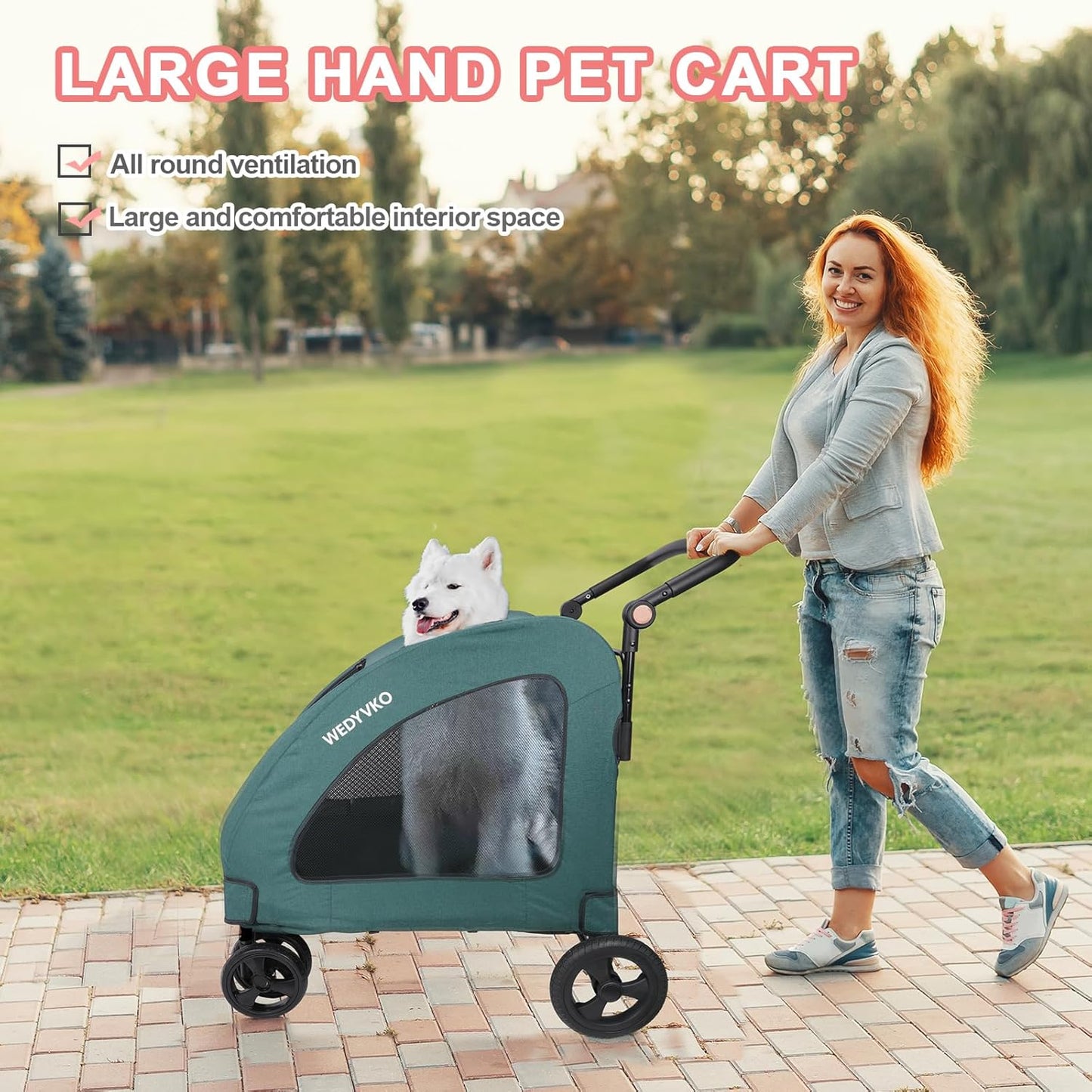 Large Dog Travel Stroller with 4 Heavy Duty Wheels Pet Stroller with Adjustable Handle - Double Doggie Capacity Jogger Wagon with Back Front Door for Small Medium Large Dogs (Dark Light Gray)