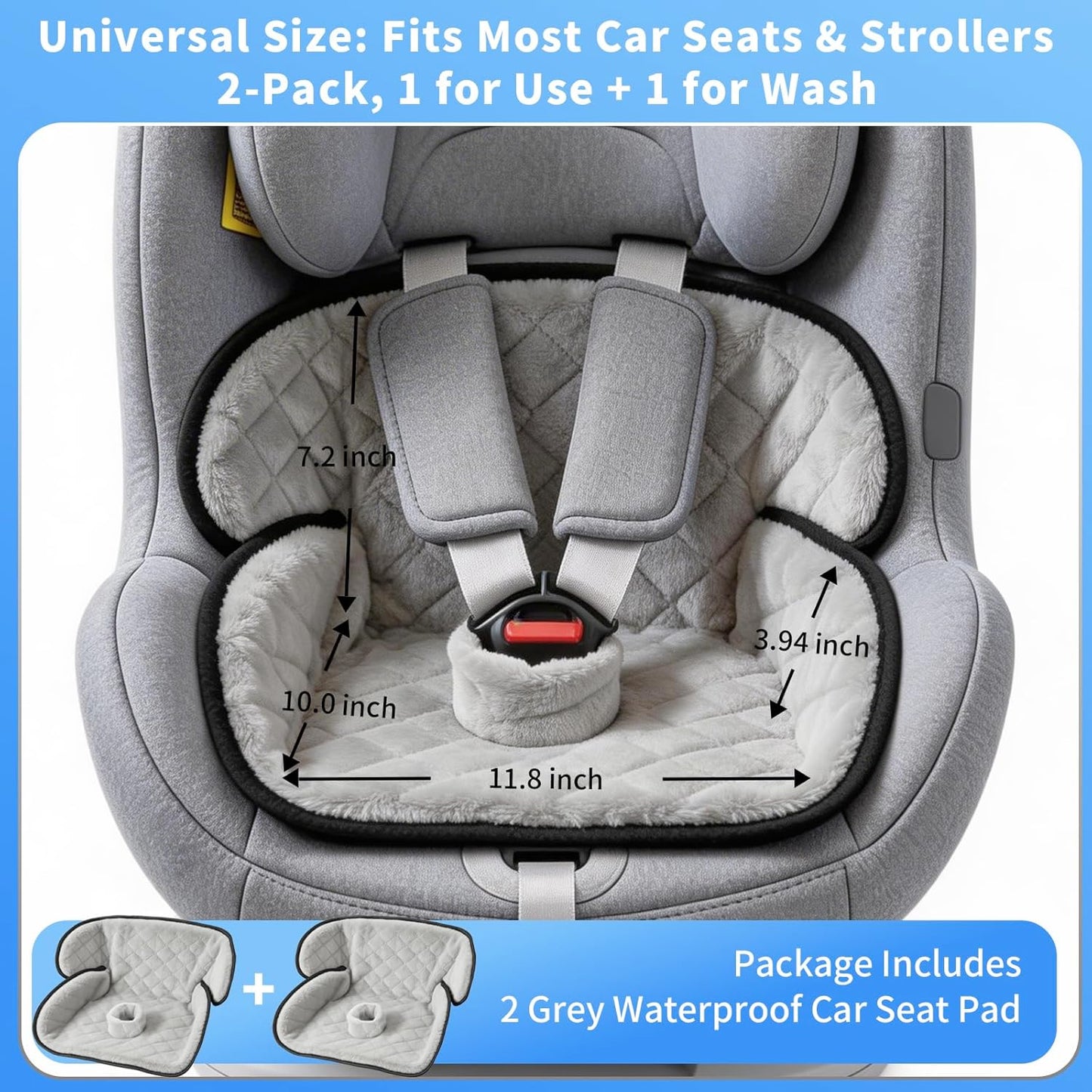 Wonderkin 2-Pack Potty Training Car Seat Protector, Waterproof Car Seat Liner, Non-Slip Leak-Proof Piddle Pads,Washable Cover Fits Car Seats Strollers Bouncers, Ages 6 Months to 4 Years (Grey + Black)
