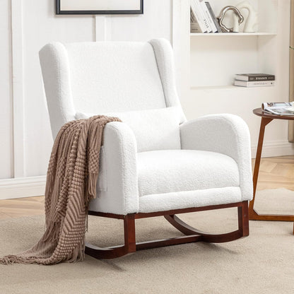 HCHAIRH Rocking Chair Nursery, Nursery Rocking Chairs with Foot Rest, Comfy Fabric Glider Rocker Nursing Chair with High Back for Nursing, Living Room, Bedroom, Beige