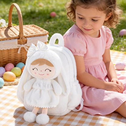 Gloveleya Toddler Backpack Plush Bag with White Bunny Detachable Design 11-inch Gift for Girl