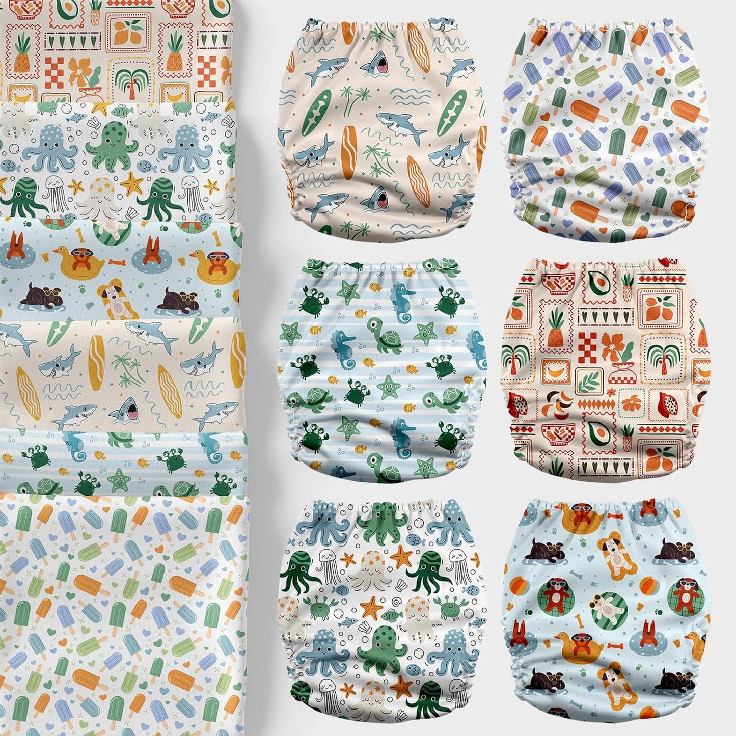 Mama Koala 3.0 Pocket Cloth Diapers for Babies with AWJ Lining, 6 Pack with 6 4-Layer Natural Cloth Diaper Inserts - Reusable and Washable Pocket Diapers(Hardworking Bees) - Colors A