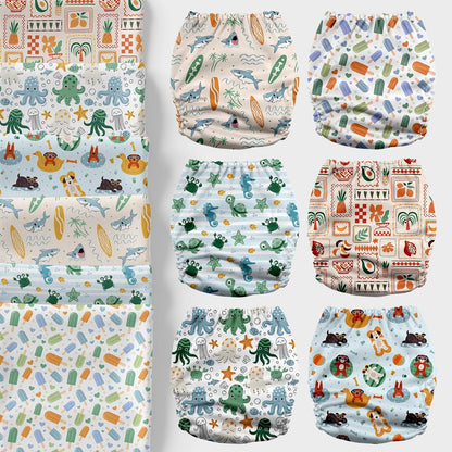 Mama Koala 3.0 Pocket Cloth Diapers for Babies with AWJ Lining, 6 Pack with 6 4-Layer Natural Cloth Diaper Inserts - Reusable and Washable Pocket Diapers(Hardworking Bees) - Colors A