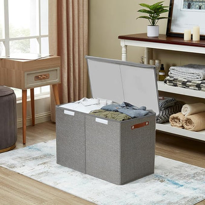 Bagnizer Large Toy Storage Box with Lids, Collapsible Sturdy Baby Storage Organizer Chest Bin Basket for Kids, Boys, Girls, Playroom, Nursery, Bedroom, Closet 25"x13"x16" (Gray)