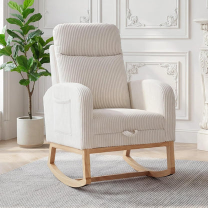 Garvee Teddy Fleece Nursery Rocking Chair,Upholstered Glider with 26" High Backrest, Padded Seat,Modern 300 Lbs Weight Capacity Accent Recliner for Living Room, Bedroom, Reading