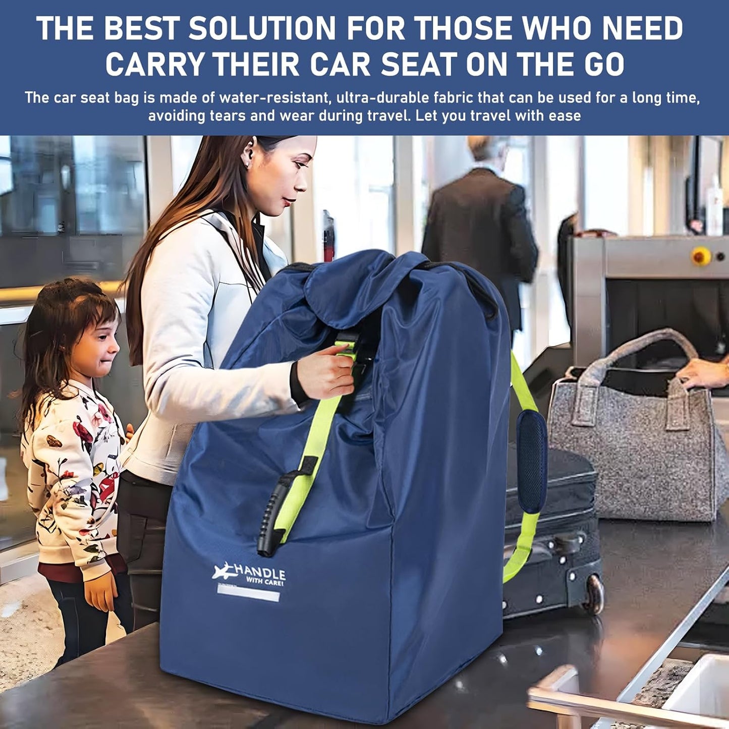 Car Seat Travel Bag for Airplane, Large Waterproof Car Seat Bags Fits Most Infant Car Seats, Convertible Car Seats, Booster Seats, Car Seat Bases, Adjustable Shoulder Strap, Blue