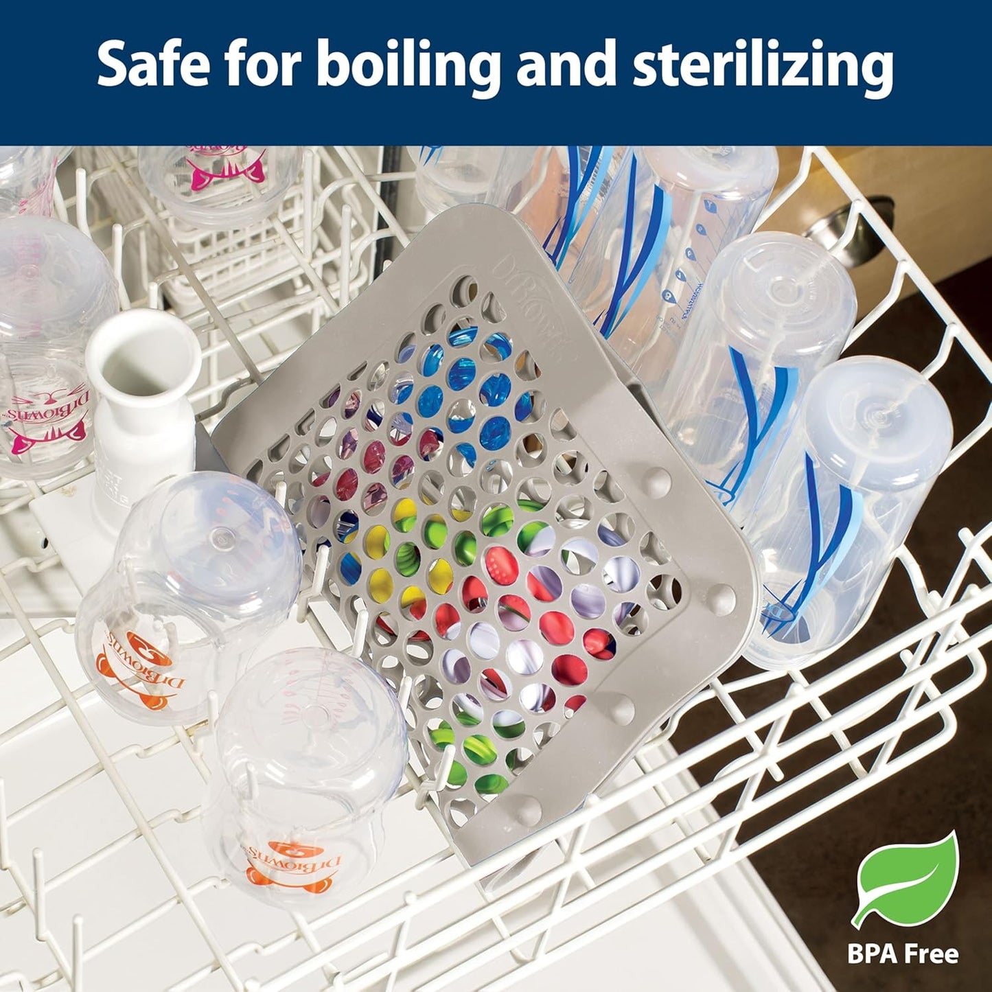 Dr. Brown's Dishwasher Bag with Adjustable Sizing, 100% Silicone, for Baby Bottles, Parts, Nipples, Breast Pump Accessories, and Pacifiers, Gray, BPA-Free, 1-Pack