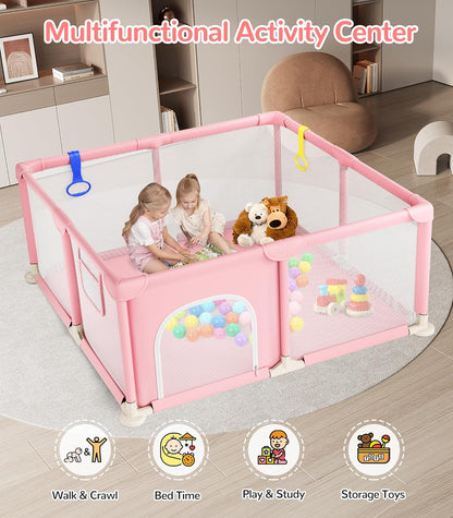 Dripex Baby Playpen, 47"x47" Small Playpen for Babies, Enhanced Safety Baby Play Yard for Indoor & Outdoor, Infant Play Pen with Soft Breathable Visible Mesh, Anti-Fall Design & Easy Setup, Grey