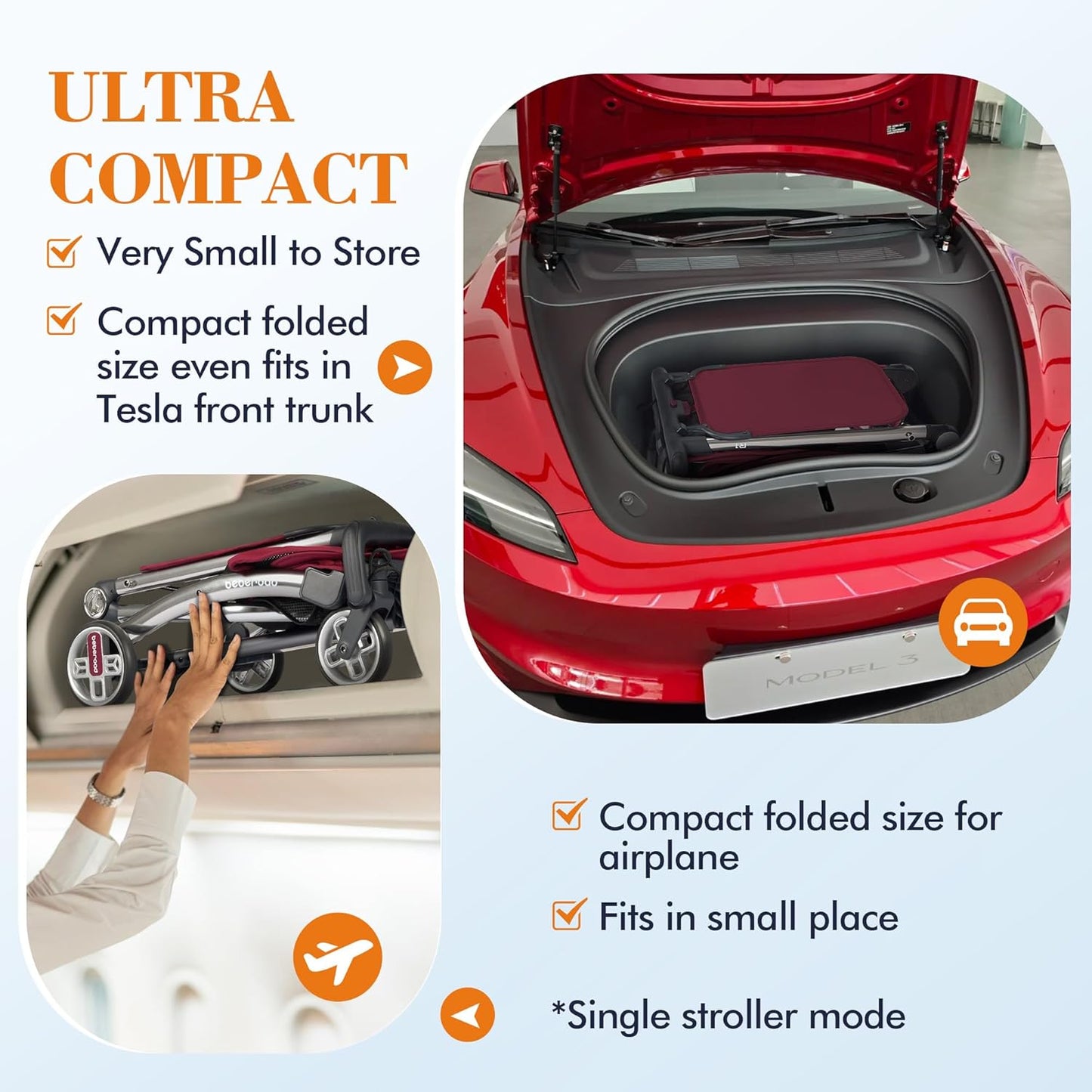 Beberoad Love R1 Auto-Folding Ultra Lightweight Double Stroller Twin Strollers, Side by Side Stroller for Babies and Toddlers Aged 6-36 Months, Only 23.5 lbs, Can Turn into Two Single Strollers, Black