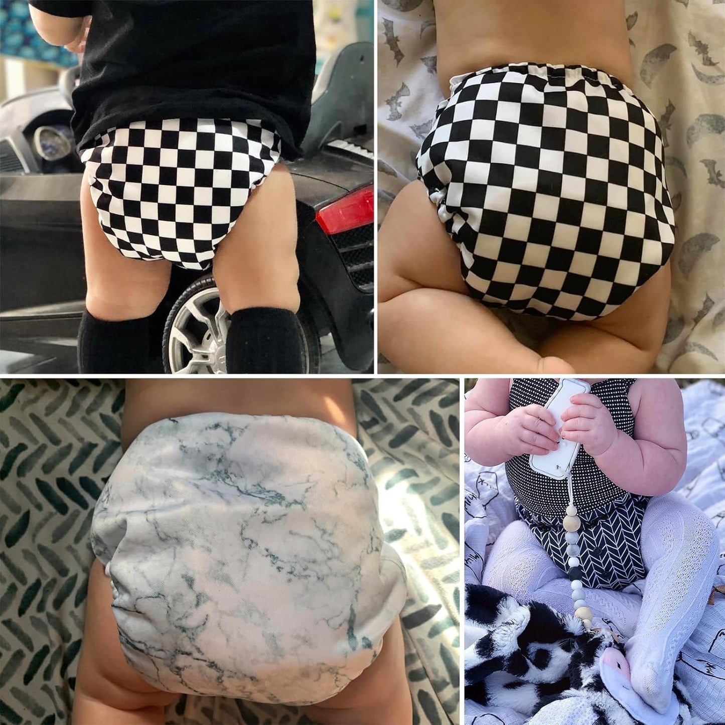 Mama Koala 3.0 Pocket Cloth Diapers for Babies with AWJ Lining, 6 Pack with 6 4-Layer Natural Cloth Diaper Inserts - Reusable and Washable Pocket Diapers(Hardworking Bees) - Colors B