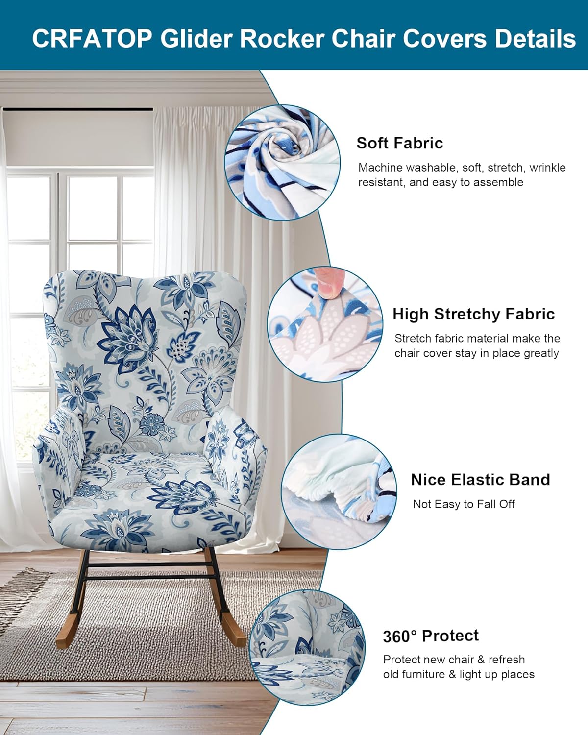 CRFATOP Jacquard 1 PC Nursery Rocking Chair Recliner Covers Upholstered Glider Rocker Banquet Armchair Slipcover Stretch Accent Chairs Furniture Protector for Living Room Bedroom Offices,Green