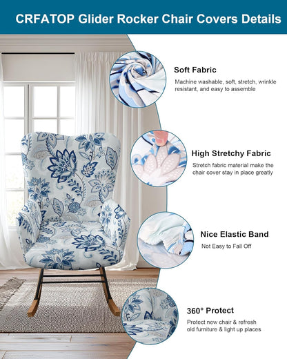 CRFATOP Jacquard 1 PC Nursery Rocking Chair Recliner Covers Upholstered Glider Rocker Banquet Armchair Slipcover Stretch Accent Chairs Furniture Protector for Living Room Bedroom Offices,Green
