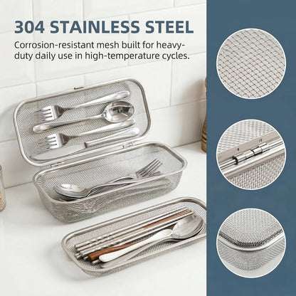 Stainless Steel Dishwasher Basket for Utensils - 18/8 Food-Grade, Custom Fit Size Secure Hold Design Prevents Slipping | Food-Grade Metal & 10-Mesh Drying Tech