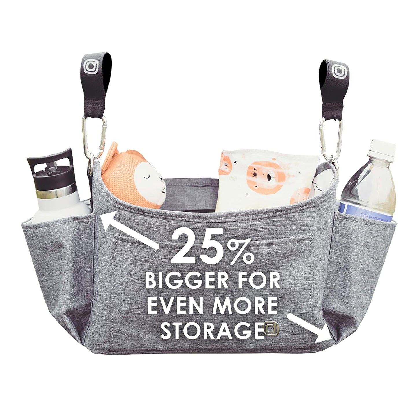 Diono Buggy Buddy Universal Stroller Organizer with Cup Holders, Secure Attachment, Zippered Pockets, Safe & Secure, Gray