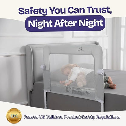 ComfyBumpy Premium Adjustable Bed Rail for Toddlers, Swing-Down Safety Guard, Height Adjusts 24.4"–32.3" H, 35.5" Regular Length, Sturdy Steel & Breathable Mesh, for Twin, Full & Queen, Gray, 1-Pack