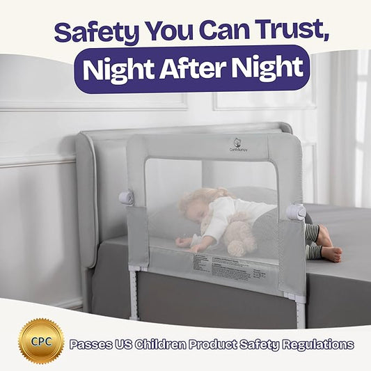 ComfyBumpy Premium Adjustable Bed Rail for Toddlers, Swing-Down Safety Guard, Height Adjusts 24.4"–32.3" H, 35.5" Regular Length, Sturdy Steel & Breathable Mesh, for Twin, Full & Queen, Gray, 1-Pack