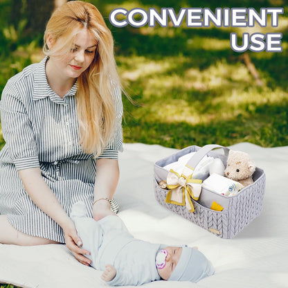 Luxurious Baby Diaper Caddy, Nursery Storage Basket for Newborn Essentials, Travel Baby Basket for Diapers Baby Wipes, Organizer Tote Bag Storage Bin, Baby Shower Gifts(Beige)