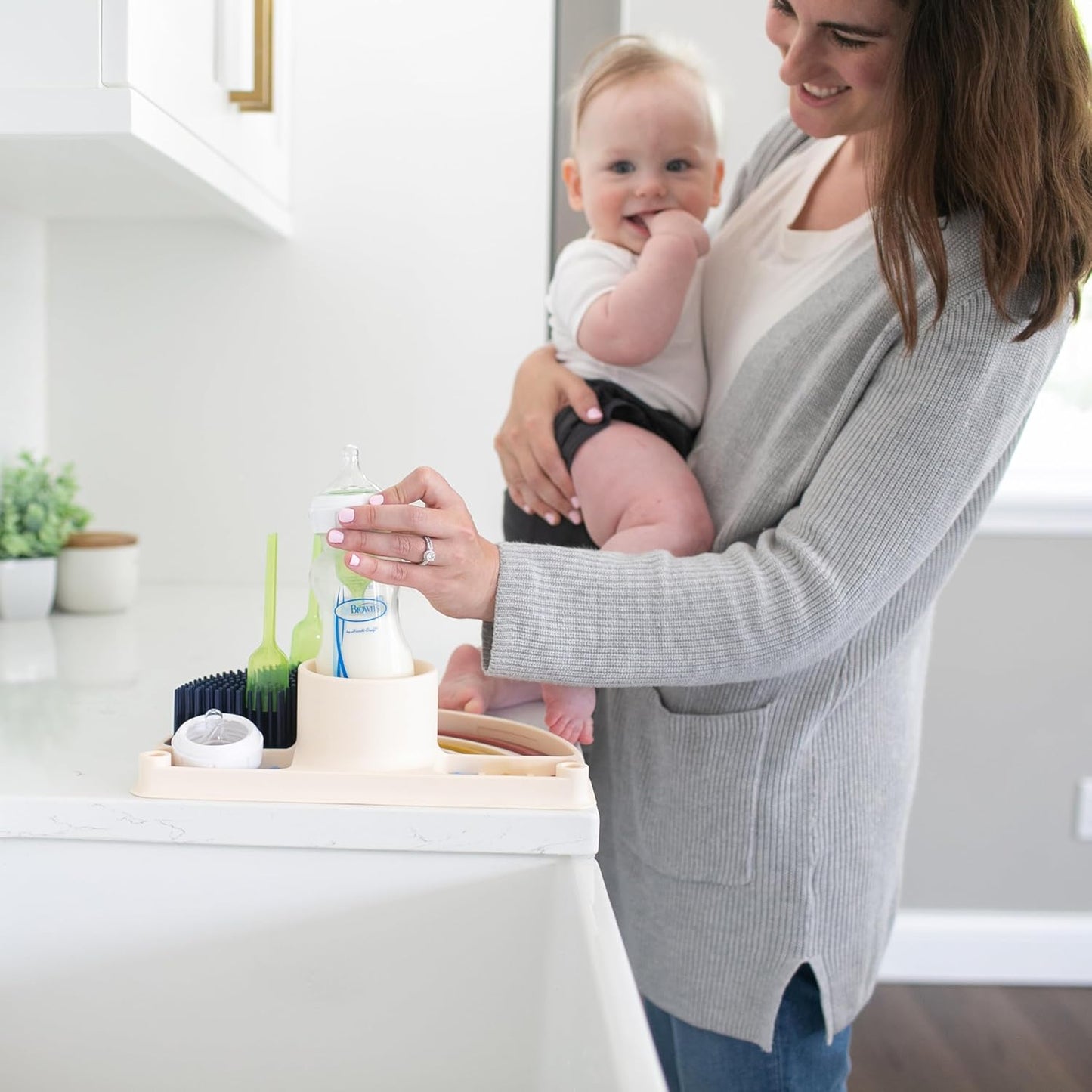 Dr. Brown's 2-in-1 Dry & Prep Silicone Mat, Silicone Baby Bottle Drying Mat with Removable Pegs for Baby Essentials, Built-in Bottle Prep, BPA-Free