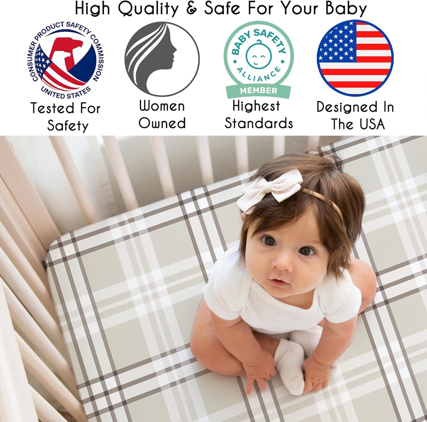 Sweet Jojo Designs 2-Piece Baby Bassinet Sheets Set (Black/White Gingham Checkered Plaid) for Boy/Girl, Infant Newborn Nursery, Oval, Rectangle & Hourglass Mattress (Solid Onyx & Classic Checkerboard)