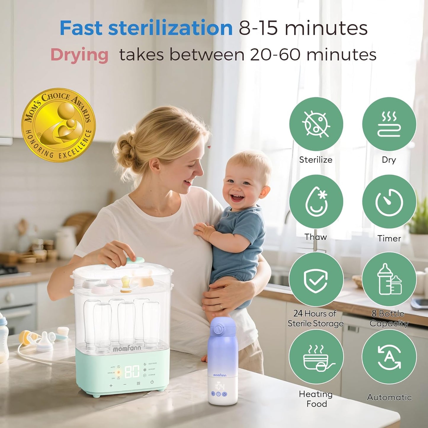 Bottle Sterilizer and Dryer, All-in-One Electric Steam Sterilizer Bottle Sanitizer for Baby Bottles, Pump Parts Accessories Newborn Essential (Blue)