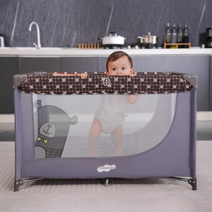 Pamo Babe Compact Pack and Play - Portable Crib for Baby, Lightweight Foldable Travel Playard with Mattress Pad & Carry Bag, Safe Breathable Travel Bed for Home, Trips & Family Visits, Black