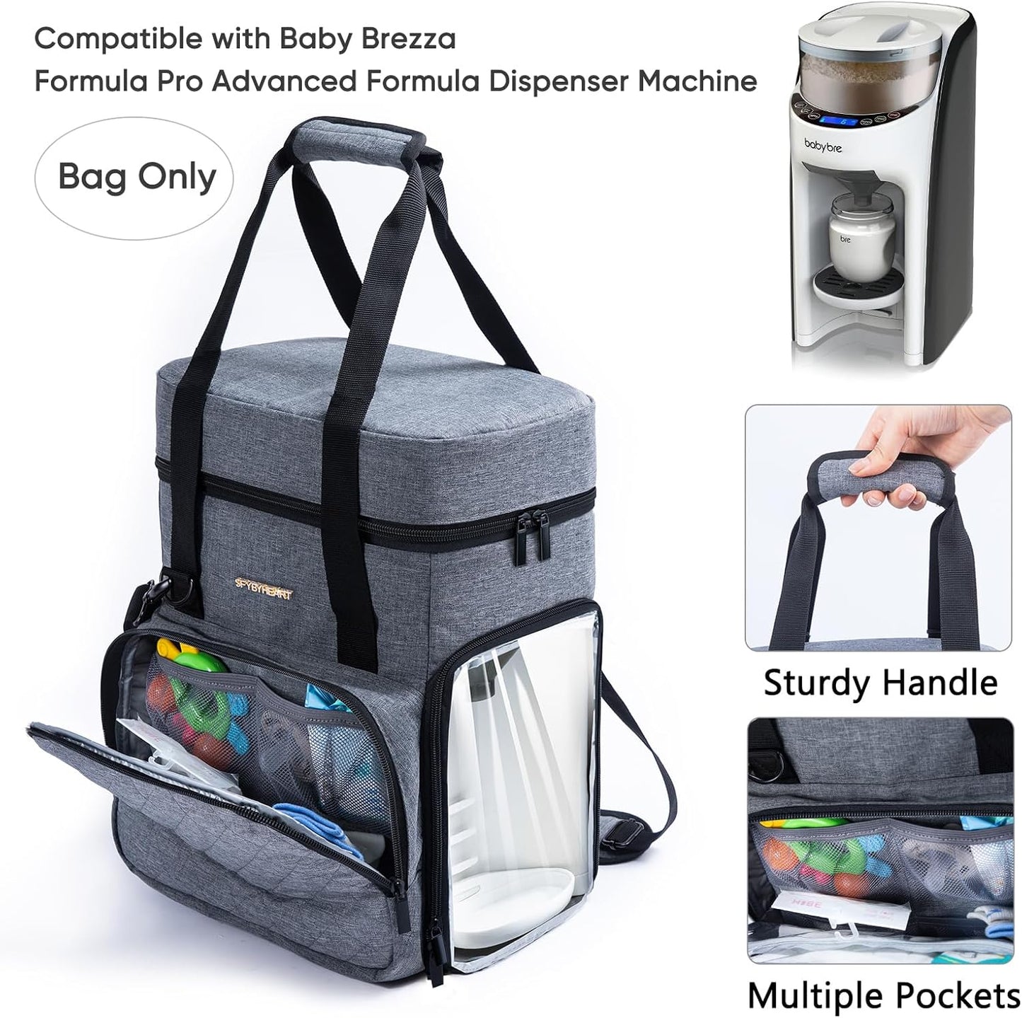 SFYBYHEART Carrying Case Compatible with Baby Brezza Formula Pro Advanced Formula Dispenser Machine Carrying Bag - Baby Formula Mixer Travel Bag with Pockets for Baby Essential, Pumps, Baby Bottles