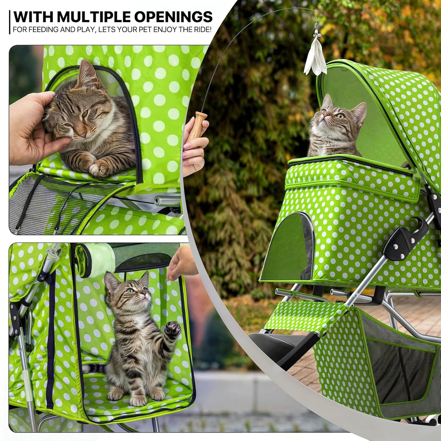 MoNiBloom Foldable Pet Stroller with Weather Cover, 3 Wheels Pet Strolling Cart for Small/Medium Dogs and Cats with Storage Basket and Cup Holder, Breathable and Visible Mesh for All-Season, Black