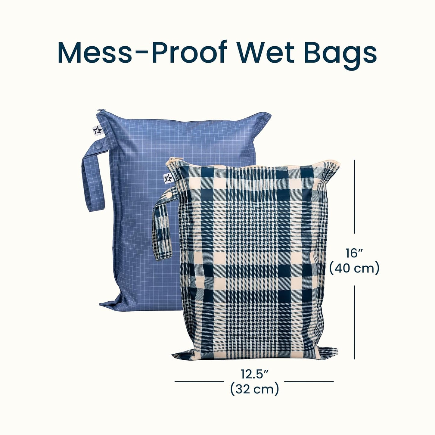 Tiny Twinkle Mess Proof Wet Bags | 2-Pack Reusable Waterproof Wet Bags for Swimsuits | Baby Clothes | Travel & Diaper Bag (Pink, Brown Checkers) - Colors B