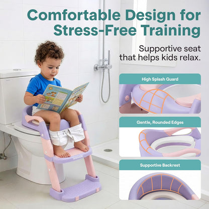 SereneLife 2-in-1 Potty Chair & Potty Training Seat with Step Stool Ladder - Height Adjustable Kids/Toddler Toilet Seat with Stable Anti-Slip Design, Cushioned Seat & Splash Guard For Boys Girls