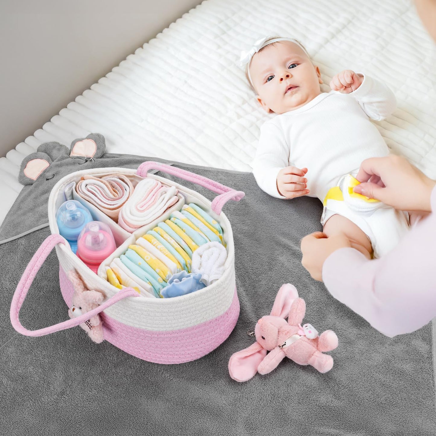 Baby Diaper Caddy- With Removable Dividers, Nursery Storage Bin and Car Organizer,Boy & Girl Shower Gift Basket,Portable Organizer,Nursery Essentials-Rainbow Purple