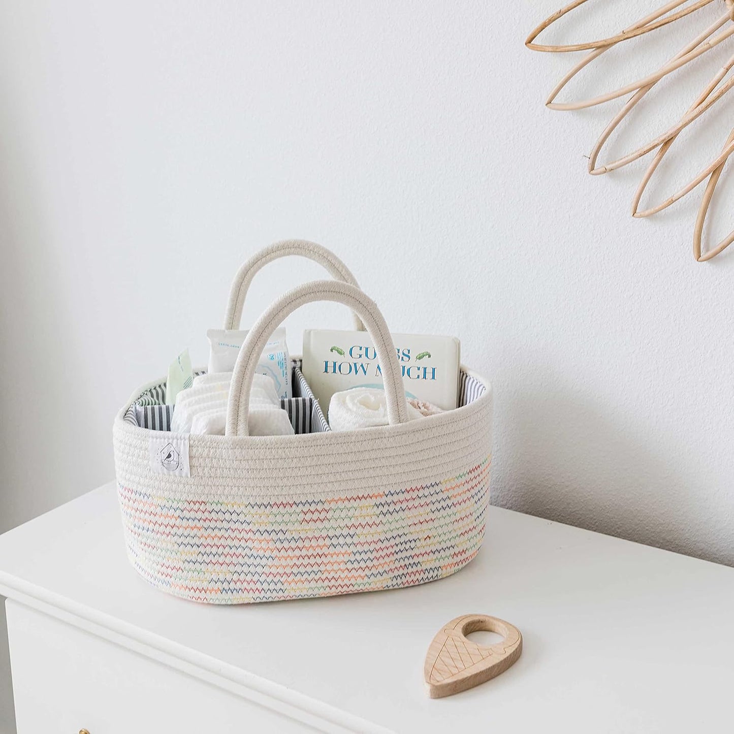 OrganiHaus Pastel Rainbow Nursery Storage Basket, Cotton Rope Toy & Diaper Caddy Organizer with Handles, Baby Diaper Organizer, Foldable Design, Machine Washable, Ideal for Baby Room & Laundry