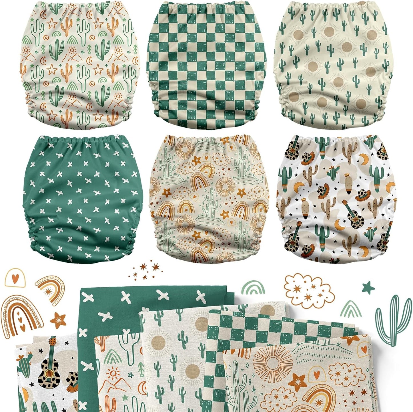 Mama Koala 3.0 Pocket Cloth Diapers for Babies with AWJ Lining, 6 Pack with 6 4-Layer Natural Cloth Diaper Inserts - Reusable and Washable Pocket Diapers(Hardworking Bees) - Colors A