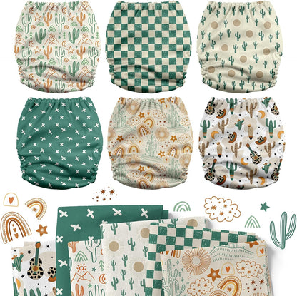 Mama Koala 3.0 Pocket Cloth Diapers for Babies with AWJ Lining, 6 Pack with 6 4-Layer Natural Cloth Diaper Inserts - Reusable and Washable Pocket Diapers(Hardworking Bees) - Colors A