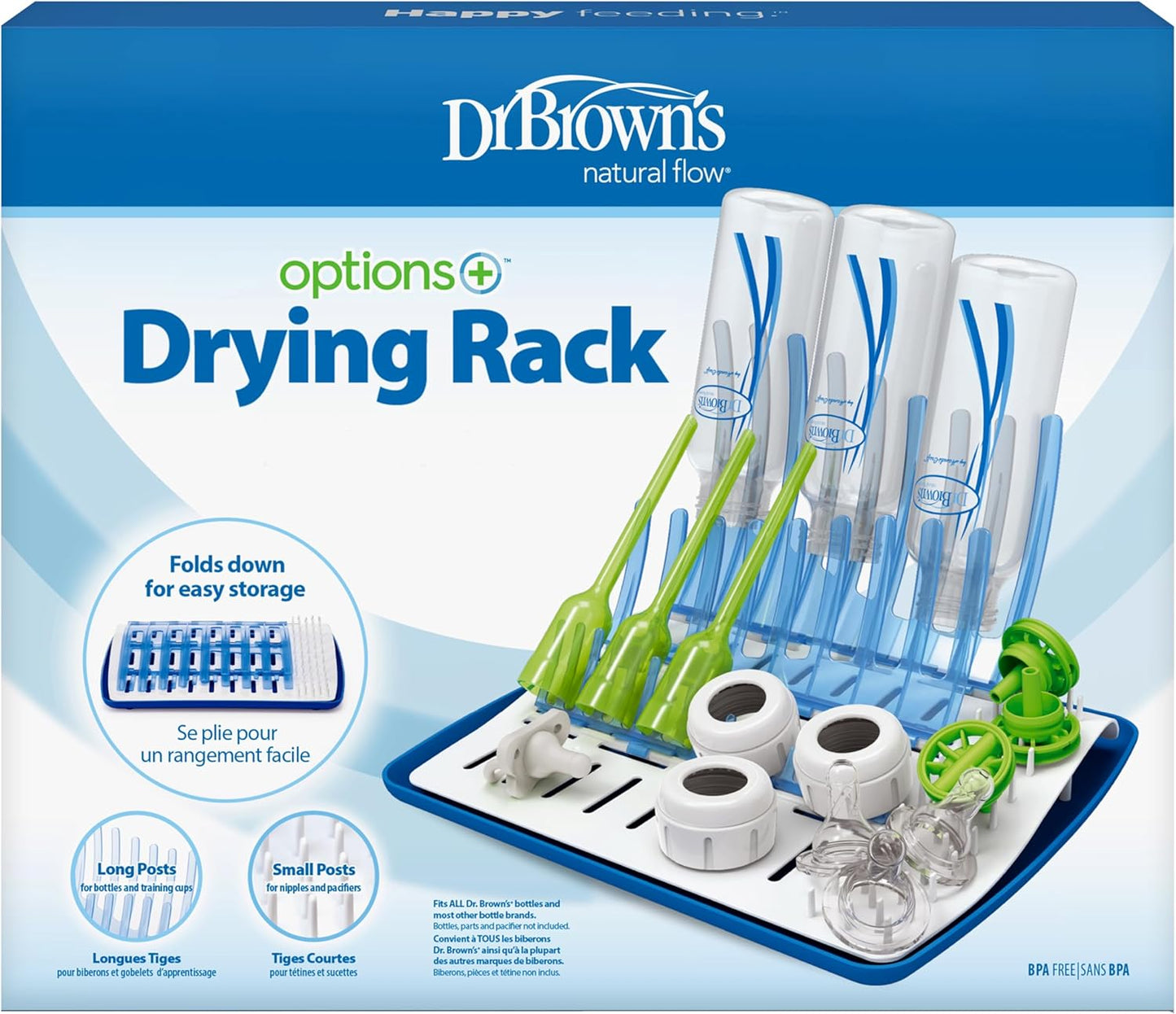 Dr. Brown's Folding Baby Bottle Drying Rack for Easy Storage - Dry Nipples, Pacifiers and Other Baby Essentials, BPA Free