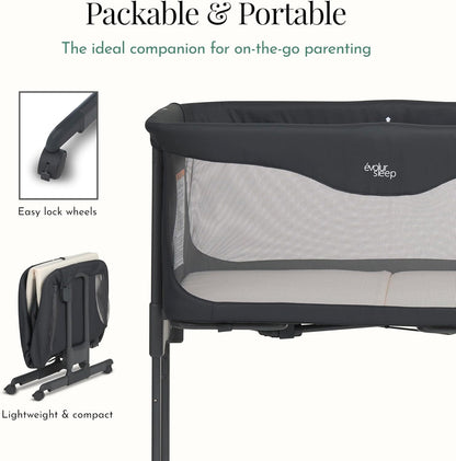 Evolur Kinsley Bedside Bassinet – Quick Fold, Breathable Mesh Sides, Lightweight Portable Baby Sleeper with Carry Bag – Newborn to 6 Months