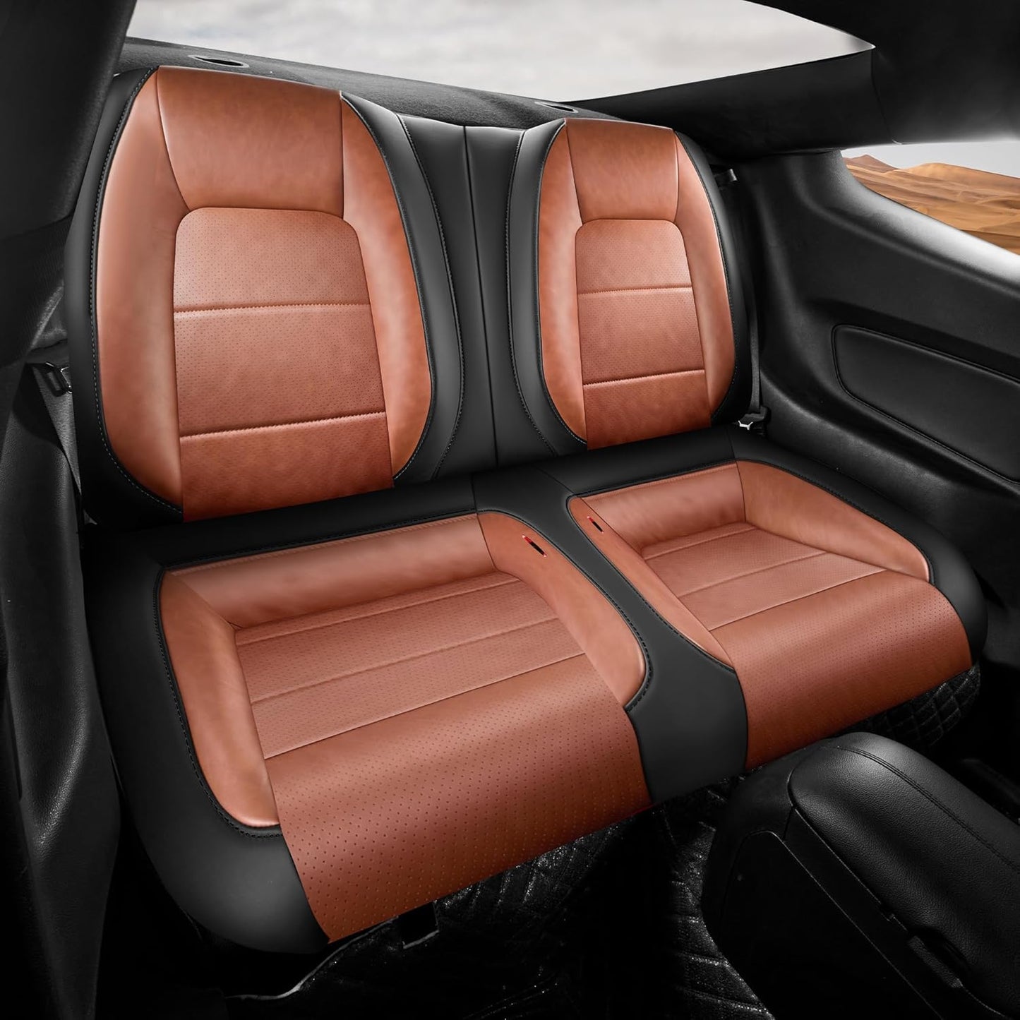 Custom Fit Ford Mustang Convertible Seat Cover 2015 2016 2017 2018 2019 2020 2021 2022 2023 2024 2025 2026, Faux Leather Car Seat Cover Full Set (Convertible-Red+Balck)