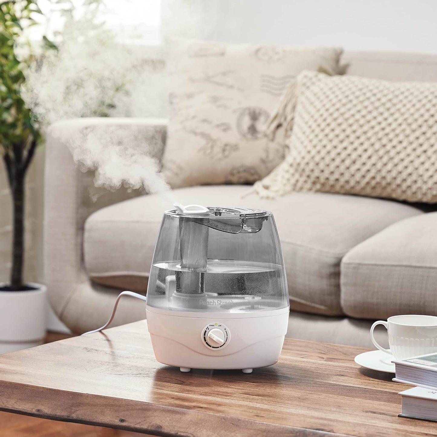Cool Mist Humidifier - 2.2L Water Tank, for Bedroom, Baby, Quiet Ultrasonic Air Vaporizer, Adjustable Mist Level, 360 Nozzle Rotation, Auto-Shut Off, Large Area Humidifiers Easy Fill and Clean (Grey)
