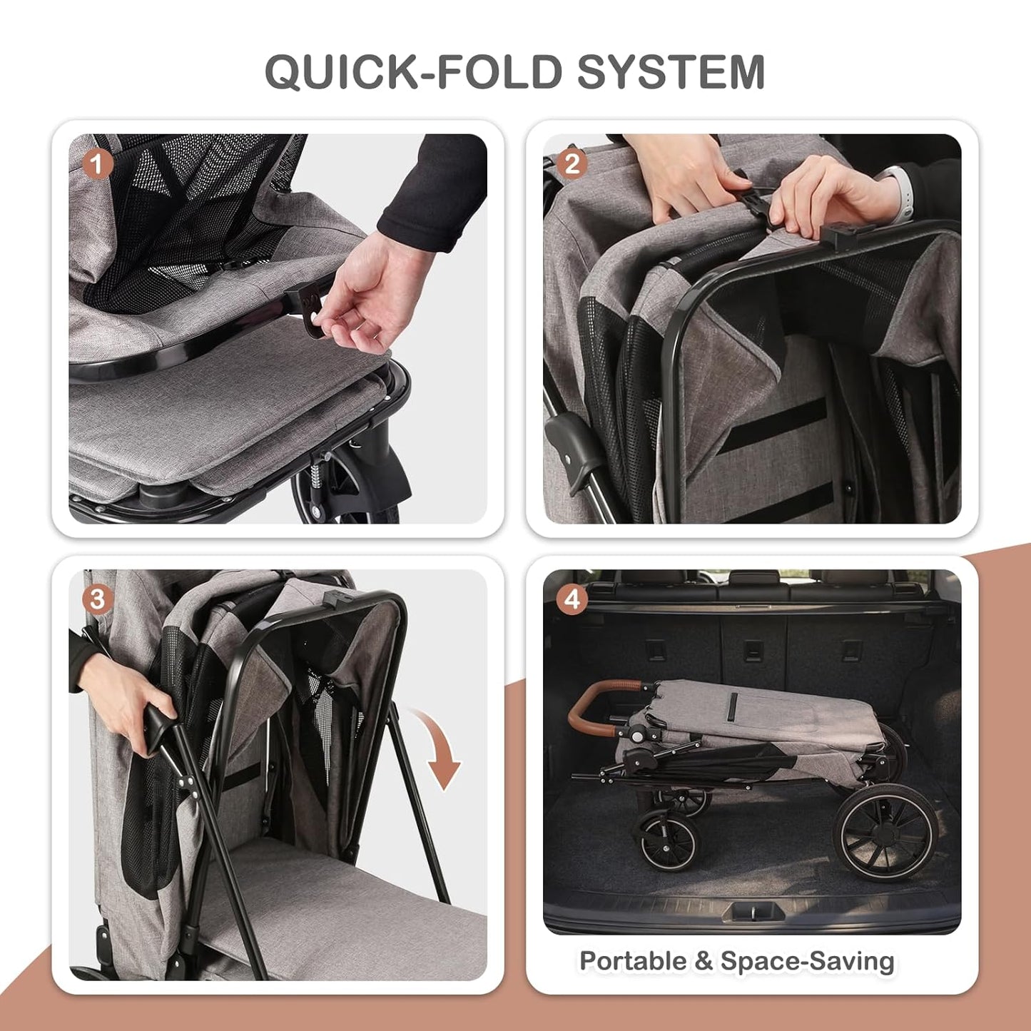 MoNiBloom Large Pet Stroller with Anti-Slip Ramp, Heavy Duty Dog Stroller Up to 99lb, Safe & Gentle Mobility Aid, All-Terrain Wheels, Idea for Injured, Disabled, & Senior Dog