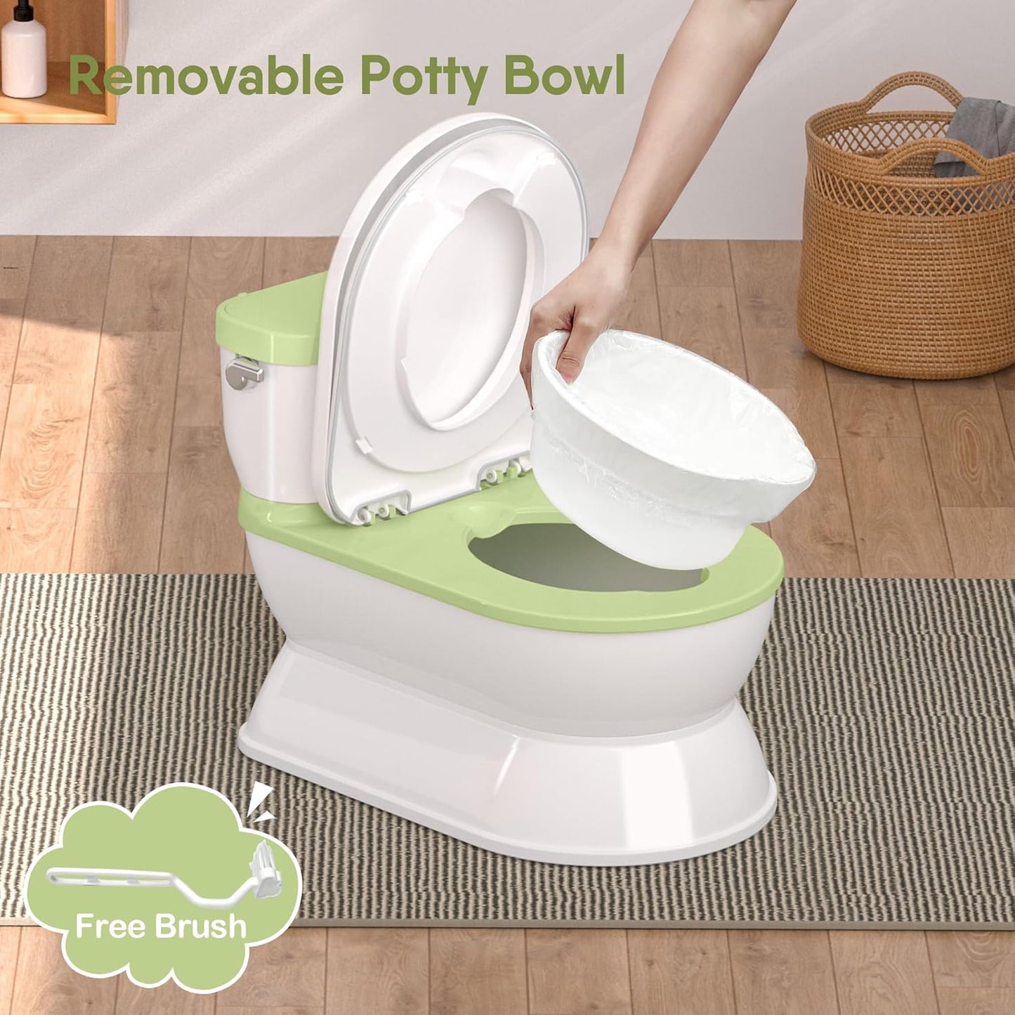 CheerTry 2-in-1 Toddler Potty Training Toilet - Larger Potty Chair & Detachable Training Seat for Boys & Girls Ages 1-3 with Flushing Sound, Wipes Storage, Toilet Paper Holder - Pink