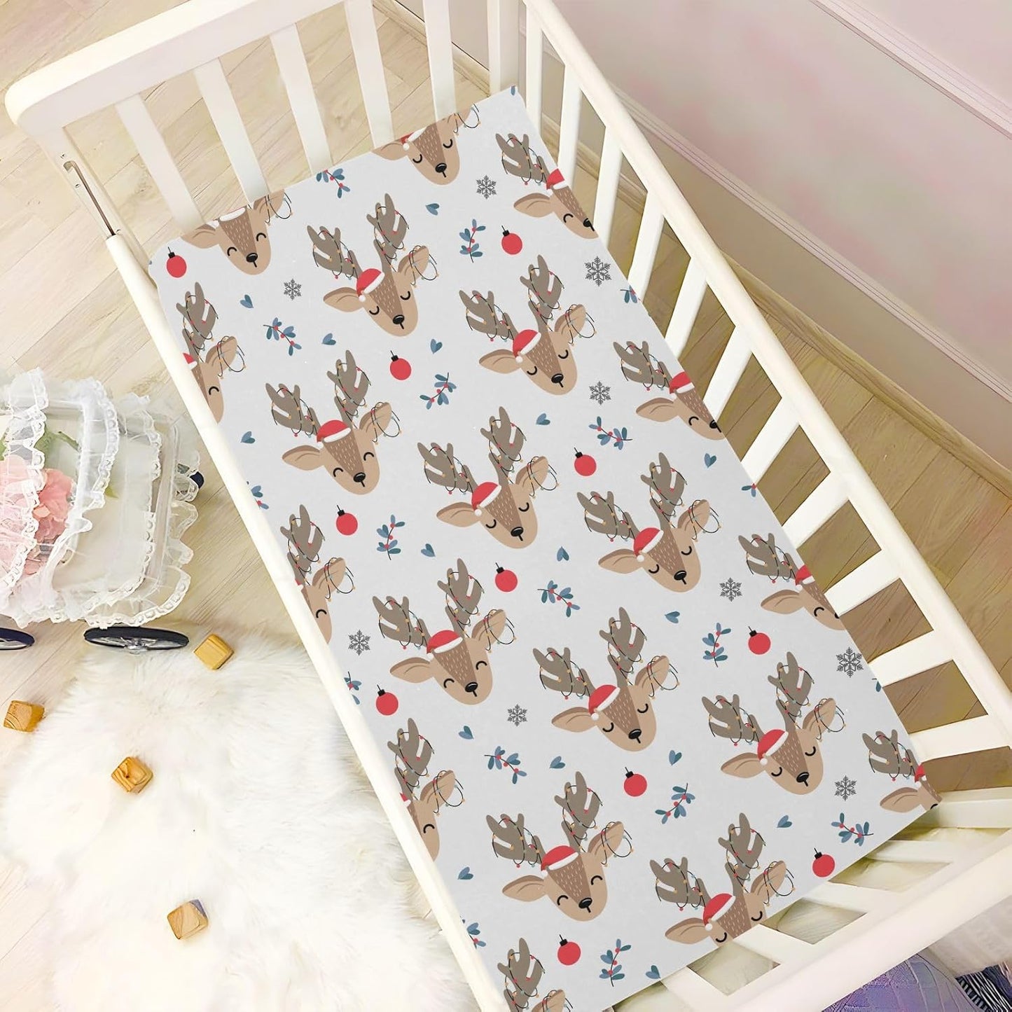Fitted Crib Sheets Pink Checkered and Bows Stretchy Portable Playard Sheets for Baby Toddler, Breathable Soft Mini Crib Mattress 39 x 27 in for Boys and Girls