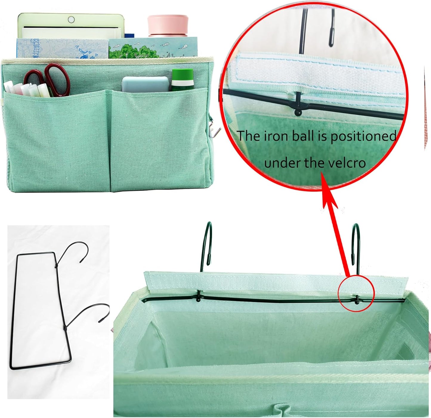 Bedside Caddy Organizer/Bedside Hanging Storage Bag Multi-Function Caddy for Bunk bed Hospital Beds Dorm Bed Rails, Holders Books Glasses Phones Magazine(White)