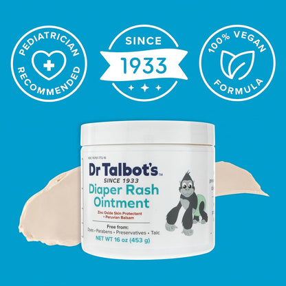 Dr. Talbot's Baby Diaper Rash Ointment - 2 oz - Zinc Oxide Skin Protectant with Peruvian Balsam - Treats and Prevents Rash
