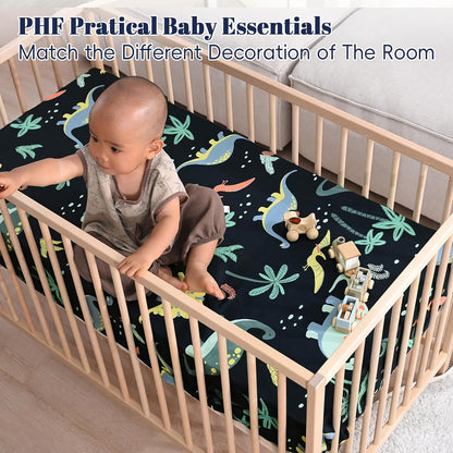 PHF 3 Pack Soft Mini Crib Sheets, Floral & Animal Pack N Play Sheets for Baby Boys Girls, No Slip Universal Fit for Pack N Play, Playard, Portable and Mini Crib Mattresses,Floral & Animal