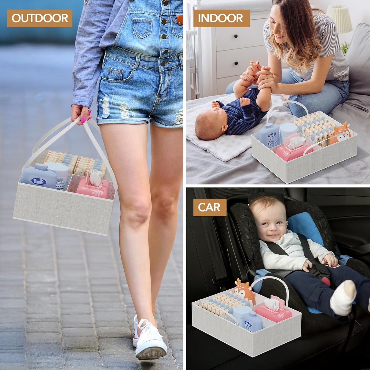 BBLIKE 3in1 Diaper Caddy Organizer - Diaper Caddy & Rolling Diaper Cart with Kids Clothing Rack for Nursery and Baby Essentials, Multi-Function Utility Cart for Bedroom and Bathroom, White