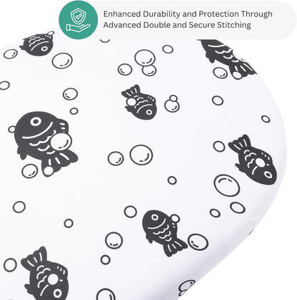 Bassinet Sheets for Papablic, CoZee, Cowiewie, Ezebaby, Nawahev Baby Bassinet Bedside Sleeper by TansyPanda, 3PC, 33x20, Ultra Soft, Breathable Snug Fit, Unisex Boys Girls, Gray White (Space Rockets)