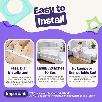 ComfyBumpy 2-Pack Bed Rail for Toddlers 35.5" L x 19.5" H | Toddler Bed Rails for Twin, Full & Toddler Mattress Size | Swing Down Rail Guard | Mattress Side Rail for Kids | Gray