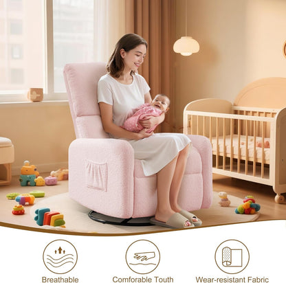 Korser 360° Rocking Chair, Nursery Rocker Chair with Side Pockets, Glider Nursing Chair with Steel Structure Base, Small Chair for Small Spaces, Sherpa Swivel Accent Chairs for Living Room, Nursing
