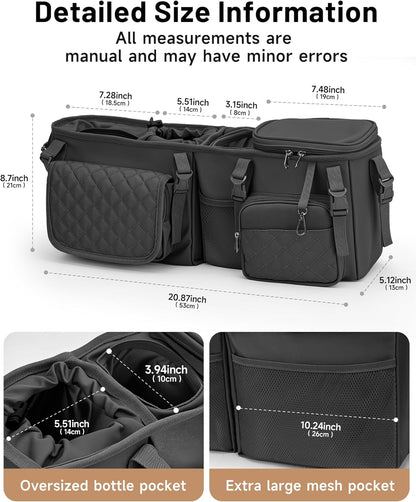 kcross Double Stroller Organizer Bag for Bob Duallie and Baby Jogger City Mini Gt2, Double Stroller Caddy Organizers with Cup Holder,Parent Console Stroller Accessories with Cooler Pockets